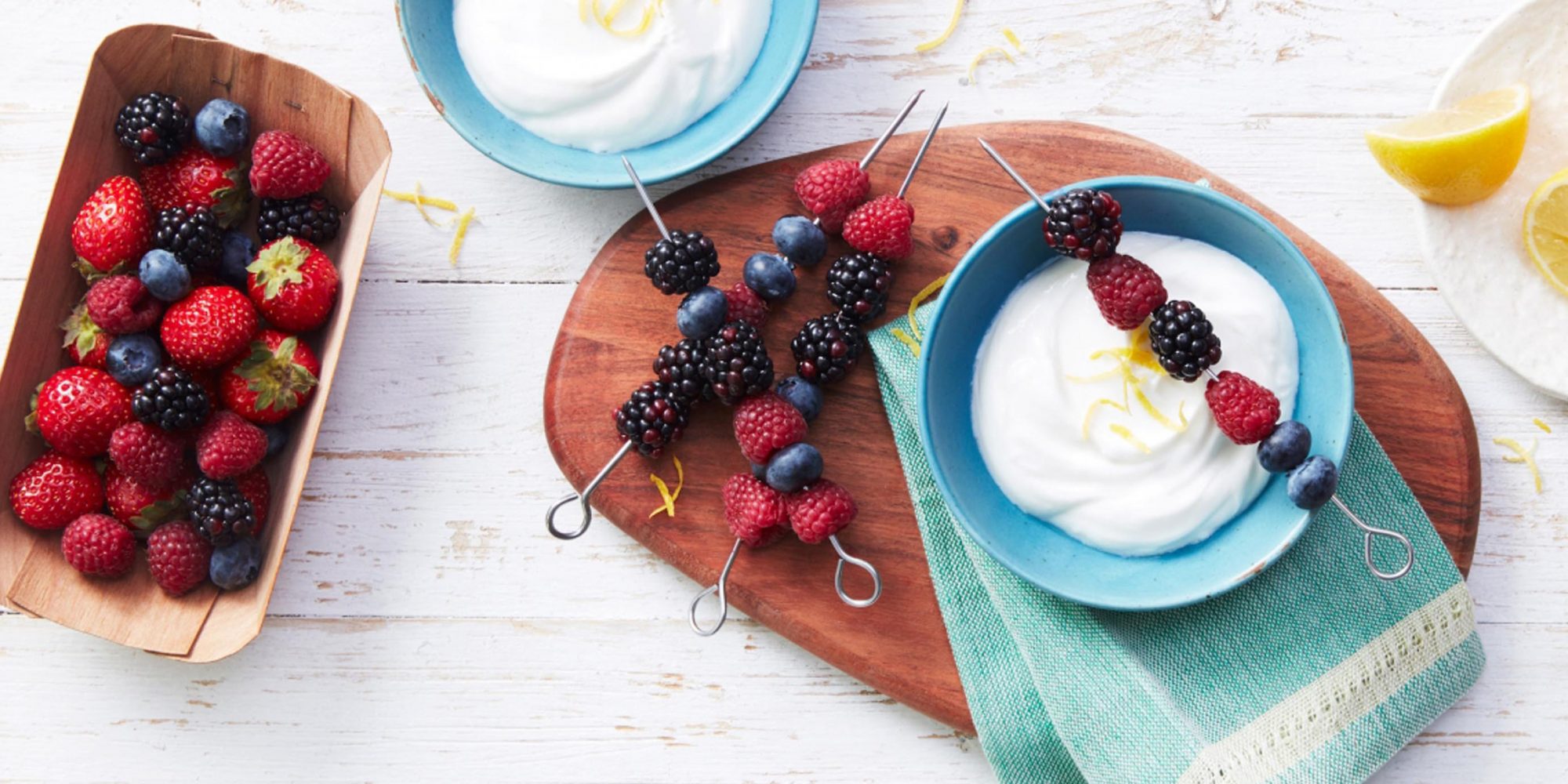 Berry Skewers with Lemon Ginger Yoghurt Dip