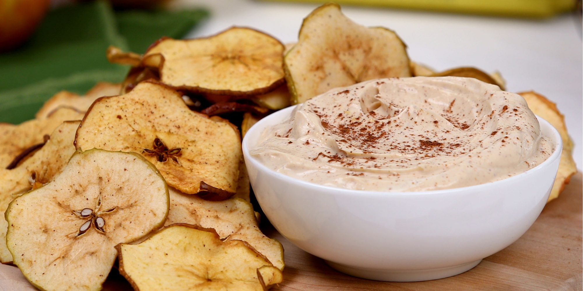 Cinnamon Apple Chips with Peanut Butter Yogurt Dip