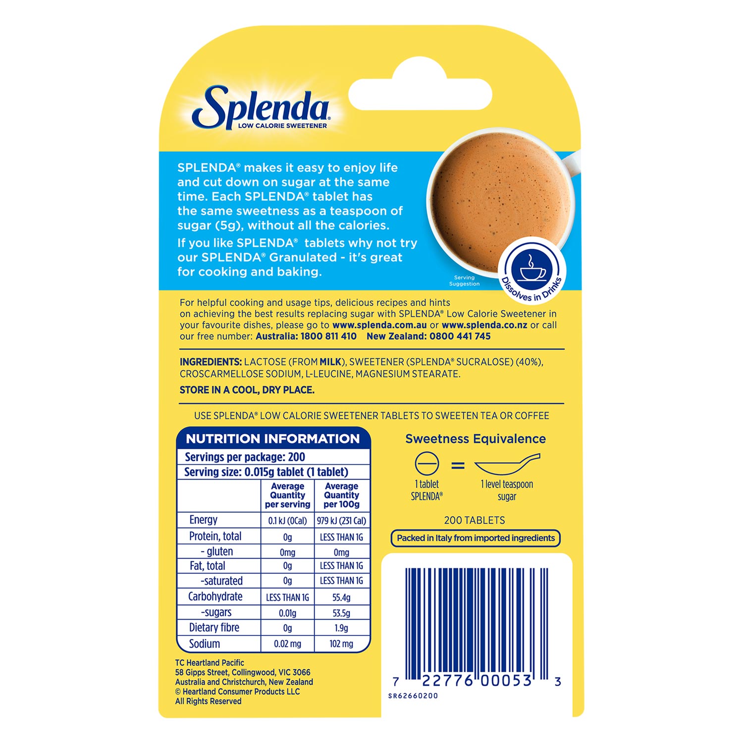 Splenda® Sweetener Minis 200 - Back