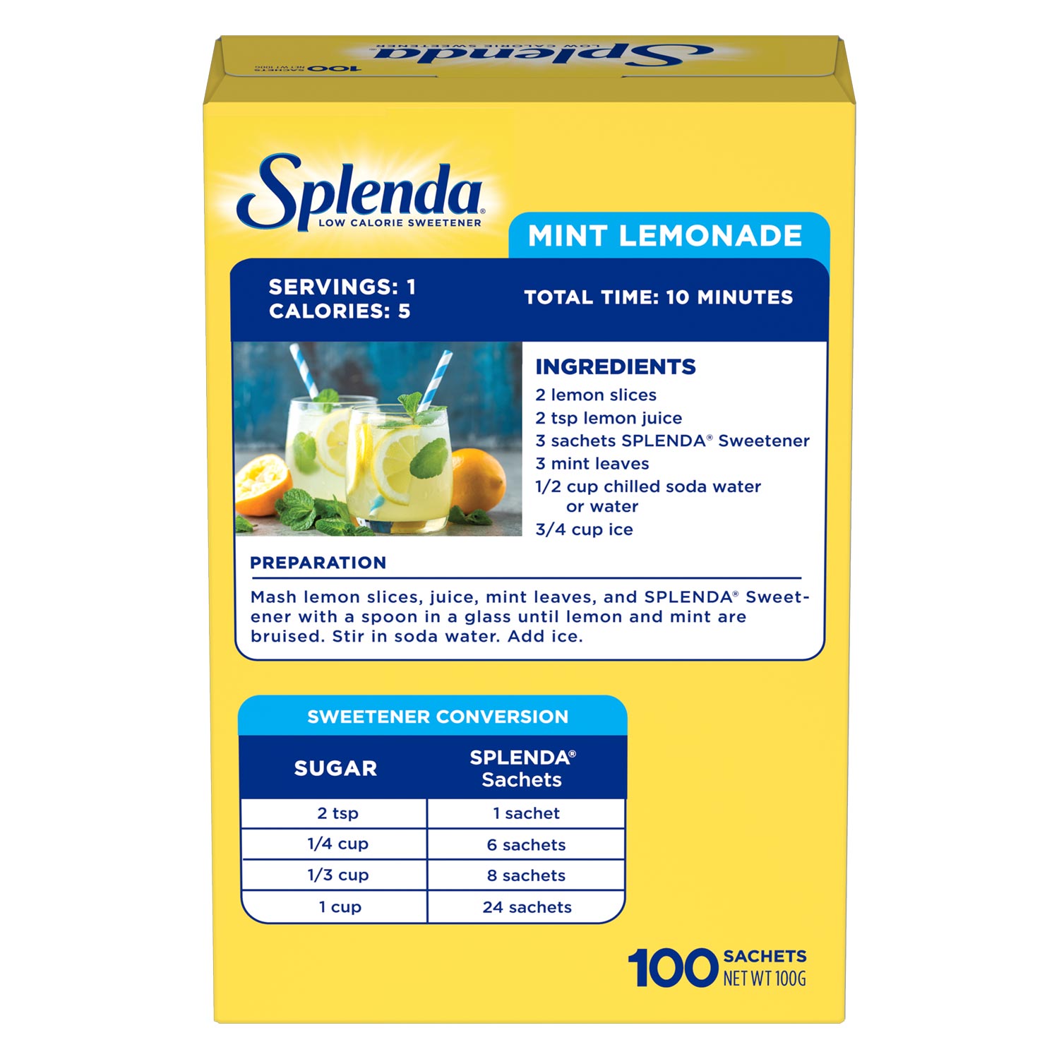 Splenda Sweetener Sachets 100 - Back